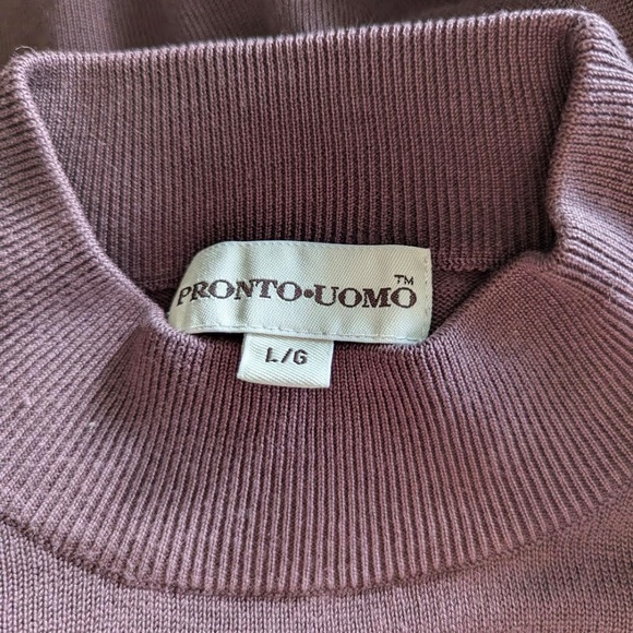 pronto uomo silk cotton blend brown mock turtleneck size large - Picture 2 of 4
